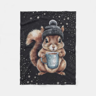Couverture Polaire Écureuil avec tasse et neige "Stay Warm"