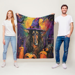 Couverture Polaire Éffrayant Afghan Hound Halloween sorcière et Citro