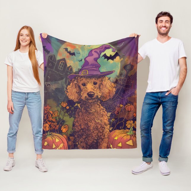 Couverture Polaire Éffrayant Poodle Chien Halloween sorcière et Citro (En situation)
