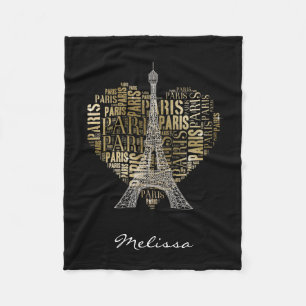 Couverture Polaire Eiffel Tower Golden Inscriptions Paris in Heart