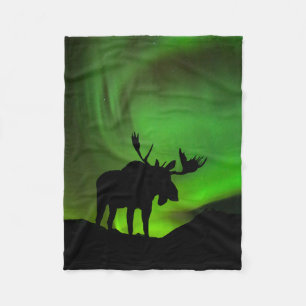 Couverture Polaire Élan avec aurore boréale verte, Alaska