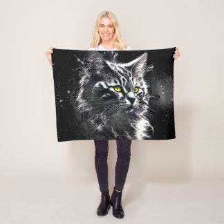 Couverture Polaire Electric Fractal Black Cat Glow Blanket