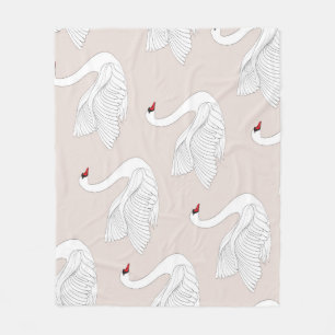 Couverture Polaire Elégance du cygne : Motif blanc ornemental.