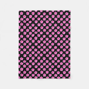 Couverture Polaire "Élégance florale : Hibiscus rose fleurit sur noir