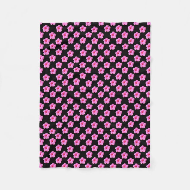 Couverture Polaire "Élégance florale : Hibiscus rose fleurit sur noir (Devant)