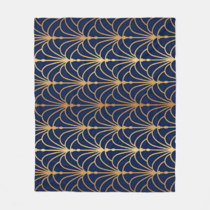 Couverture Polaire Elégance orientale : Motif de ventilateur d'or
