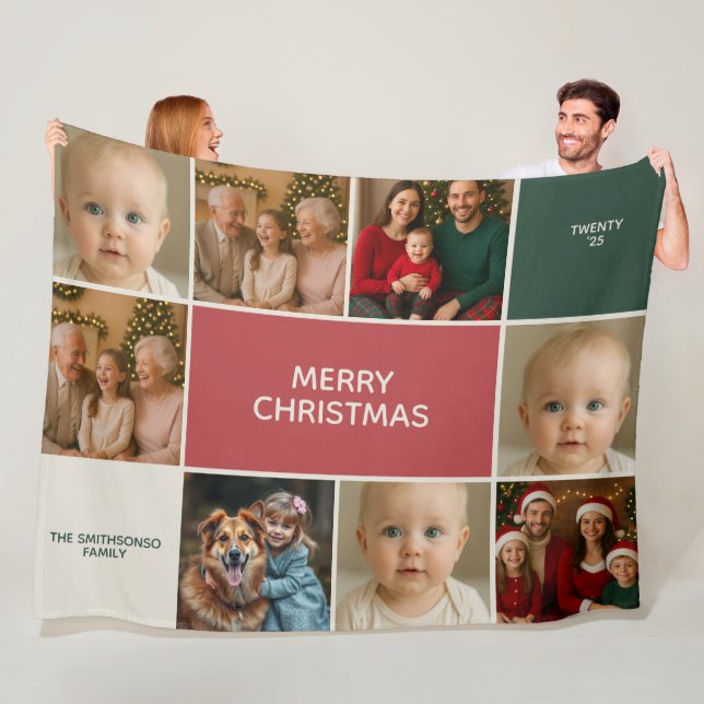 Couverture Polaire elegance Sage 8 Photos collage merry Christmas (En situation)