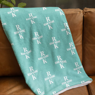 Couverture Polaire Élégant 2 lettres Monogram allover turquoise clair