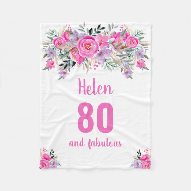Couverture Polaire Elégant 80e anniversaire rose floral (Devant)