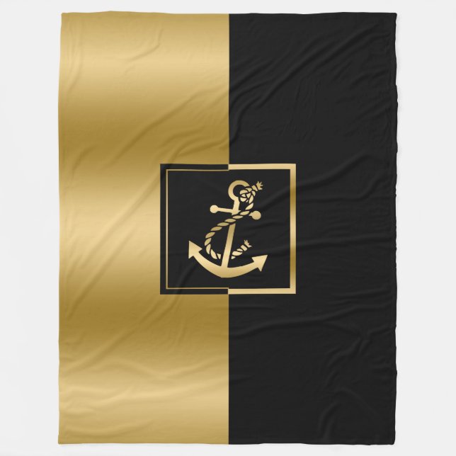 Couverture Polaire Elégant Bateau Noir & Or Ancre Design moderne (Devant)