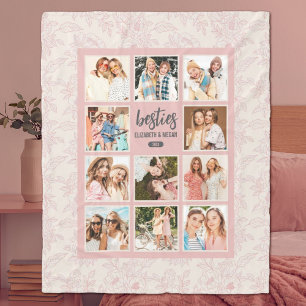 Couverture Polaire Élégant Besties BFF Pink Photo Collage avec des no