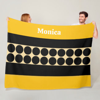 Couverture Polaire Elegant black  beige &  yellow dots monogram name