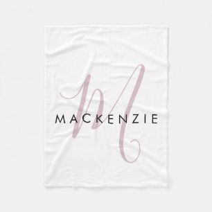 Couverture Polaire Élégant blanc blanc blanc clair rose Script Monogr