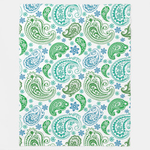 Couverture Polaire Elégant bleu blanc & vert Vintage Paisley