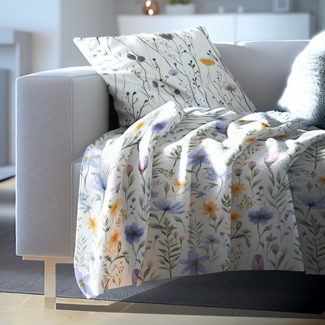 Couverture Polaire Elegant Blue Purple Watercolor Wildflower  (Créateur téléchargé)