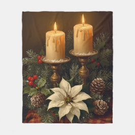 Couverture Polaire Elegant candle Christmas holly pine warm festive 