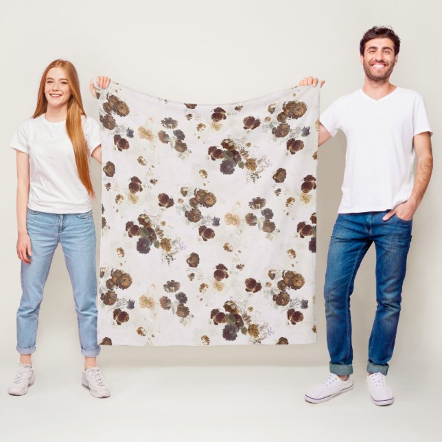 Couverture Polaire Elégant chic Beige Brown Rose Floral Toile (En situation)