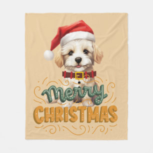 Couverture Polaire Elégant chien Père Noël Joyeux Noël Retro Mustard
