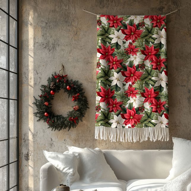 Couverture Polaire Elegant Christmas red and white poinsettia Holiday (Elegant Christmas red and white poinsettia Holiday Fleece Blanket)