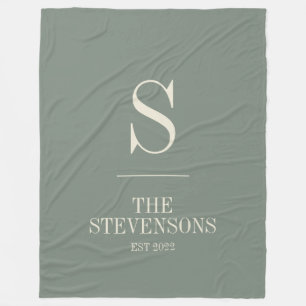 Couverture Polaire Élégant Classic Famille Monogramme Est Sage Vert