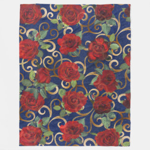 Couverture Polaire Elégant Classy Damask Vintage Rouge Rose Marine Bl
