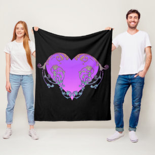 Couverture Polaire Élégant Cœur Violet Romantique avec Floraison 