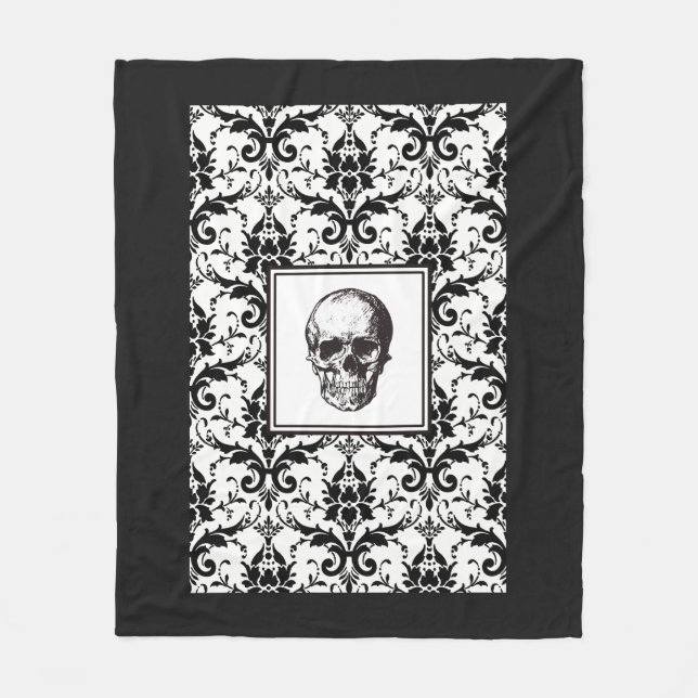 Couverture Polaire Elégant crâne gothique noir et blanc (Devant)