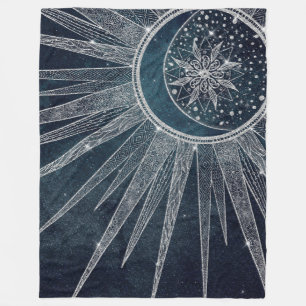Couverture Polaire Élégant Doodle Mandala Blue Moon Silver