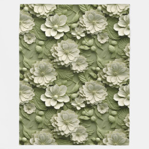 Couverture Polaire Élégant Embossé 3D Floral Relief Olive Green