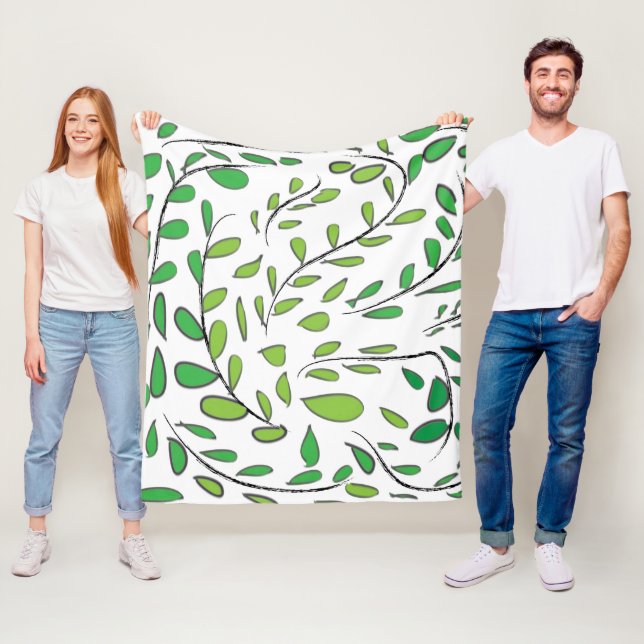 Couverture Polaire Elégant Feuilles vert aquarelle (En situation)