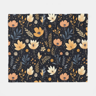 Couverture Polaire Élégant floral bohème noir et pêche