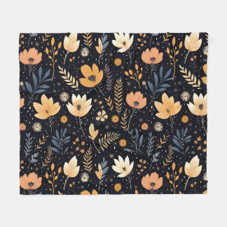 Couverture Polaire Élégant floral bohème noir et pêche