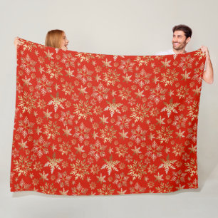 Couverture Polaire Élégant Golden Snowflakes Lava Red Christmas