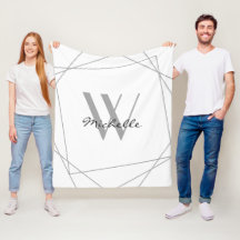 Élégant gris blanc Monogramme Nom Script géométriq