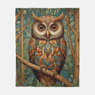 Couverture Polaire Élégant hibou rétro boho bohème bohème forêt verte