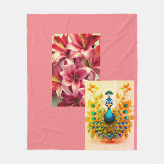 Couverture Polaire "Élégant imprimé floral et paon