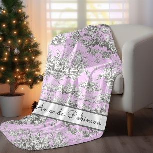 Couverture Polaire Elégant lac vintage rose fleuri toile de jouy