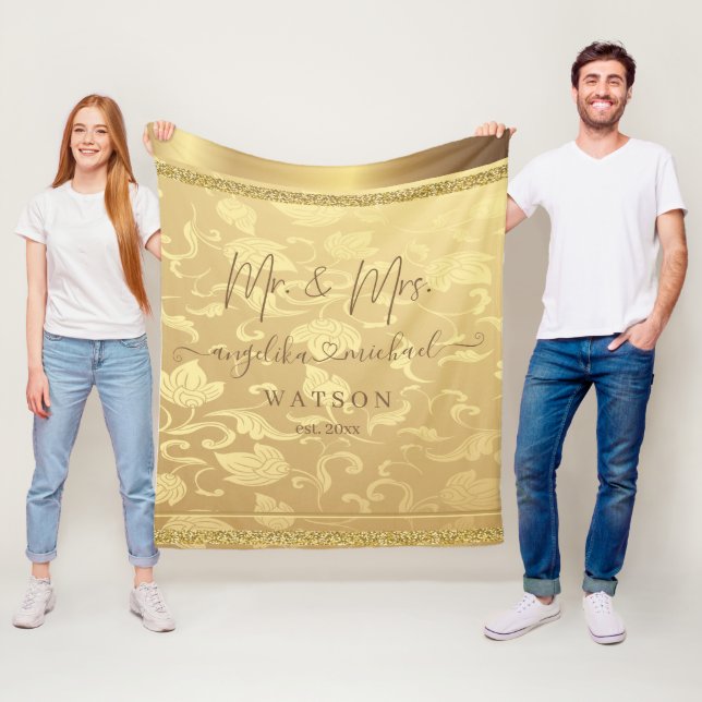 Couverture Polaire Elegant Luxury Golden Damask Mr et Mrs Trendy (En situation)