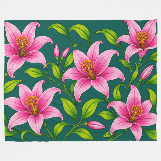 Couverture Polaire Élégant lys rose floral avec feuillage vert