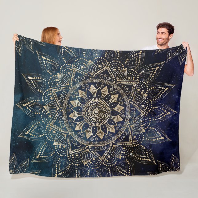 Couverture Polaire Elégant Mandala Gold Blue Galaxy (En situation)
