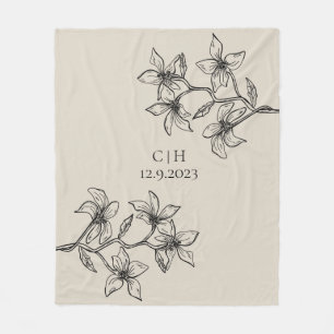 Couverture Polaire Élégant Mariage Floral Beige