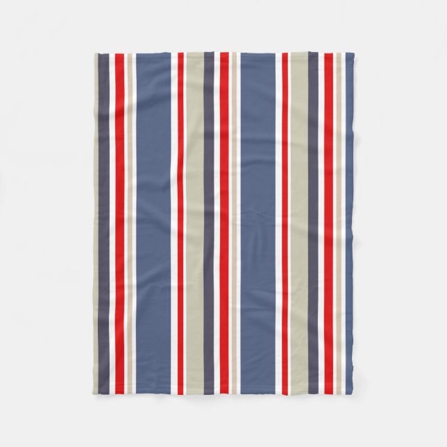 Couverture Polaire Elégant marin rayé Rouge Blanc Bleu Gris Beige (Devant)