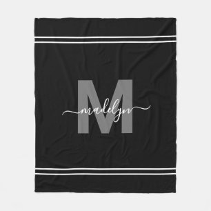 Couverture Polaire Élégant moderne noir blanc Script Nom Monogramme