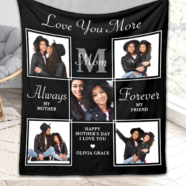 Couverture Polaire Élégant MOM 5 Photo Collage Monogramme Unique Mama (Créateur téléchargé)