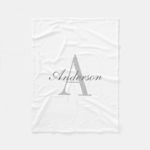 Couverture Polaire Élégant Monogramme blanc et gris classique
