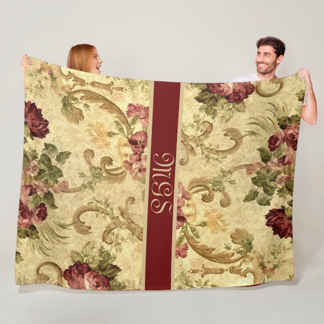 Couverture Polaire Élégant Monogramme de style Tapisserie avec Rose (En situation)