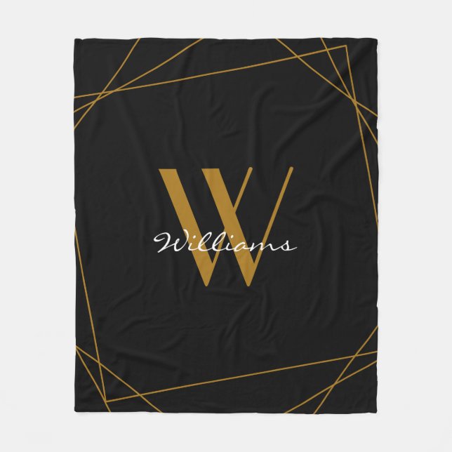 Couverture Polaire Élégant Monogramme d'or noir Nom géométrique Scrip (Devant)