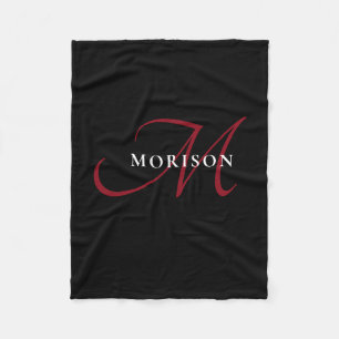 Couverture Polaire Élégant Monogramme moderne noir rouge