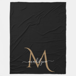 Couverture Polaire Élégant Monogramme noir et or Nom du script Bab