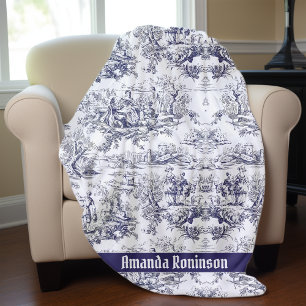 Couverture Polaire Élégant monogramme vintage noir toile de jouy